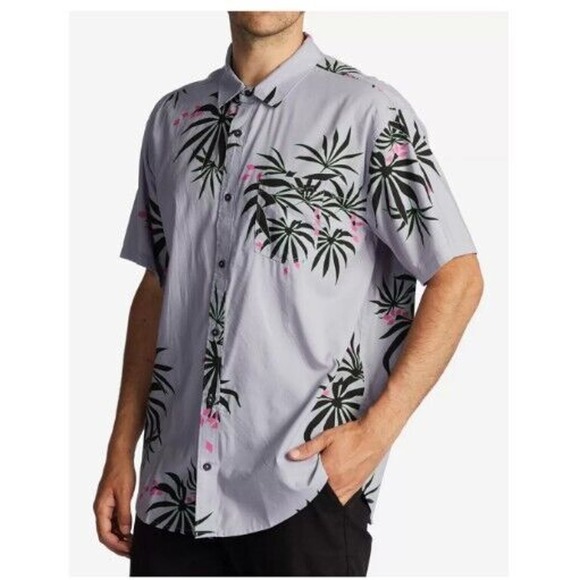 Billabong Large Men Shirt Lilac Button up Lightweight Palm Tree Hawaii - Picture 1 of 5